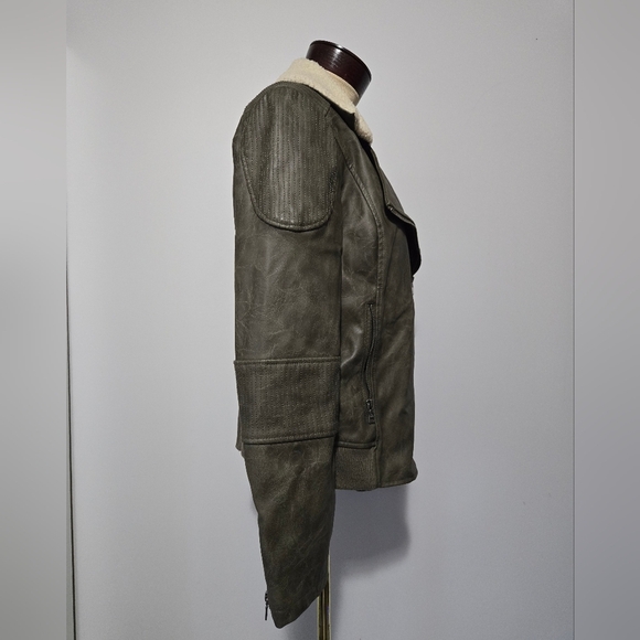 SAM EDELMAN Faux Leather Jacket with Cream Sherpa Collar. Size Large - Picture 6 of 15